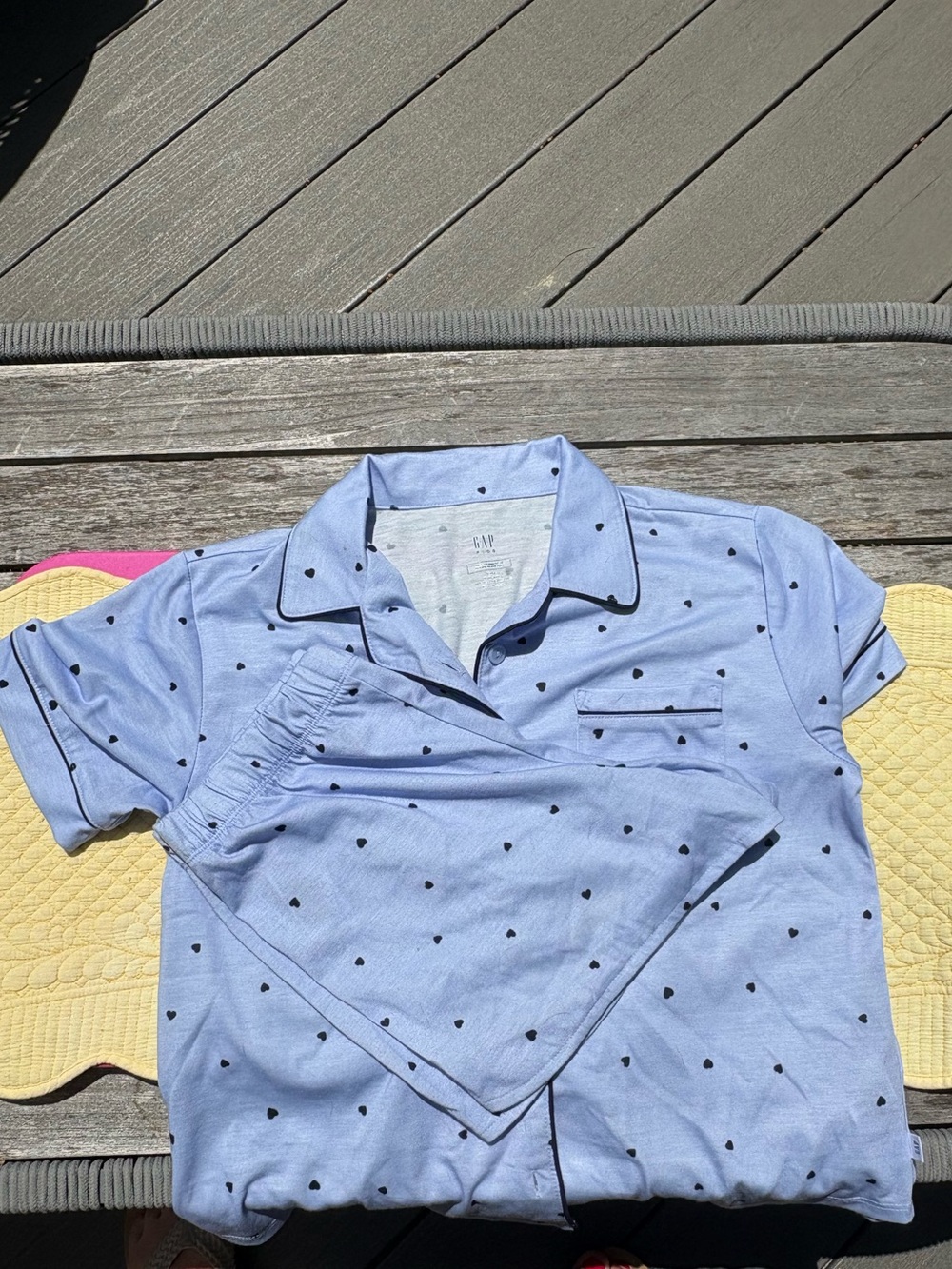 GAP Light Blue Short-Sleeve Pajama Set with Black Heart Dots